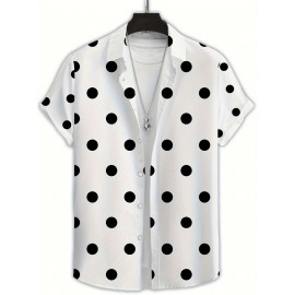 Men'S Casual Short Sleeve Shirt with 3D Black Polka Dot Pattern, Open Collar, Button-Up Front, Lightweight Summer Fabric, Perfect for Casual Attire or Casual Outings, Casual Summer Wear | Polka Dot Shirt | Stylish Button Details, Polka Dot Shirt