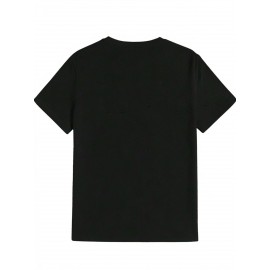 [1pc Funny Graphic T-Shirt] 1pc Men'S Casual Summer T-Shirt, Black Polyester Knit with Silhouette Graphic, Round Neck, Short Sleeve, Breathable Fabric, Regular Fit - Humorous Vintage Style Gift for Men