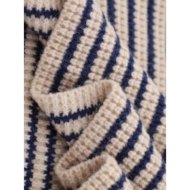 [Polyester Striped Hoodie] 100% Polyester Men's Casual Striped Hoodie - Loose Fit, Crew Neck, Color Block Design, Medium Stretch, Fall/Winter Streetwear Sweatshirt