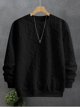 Men's Jacquard Design Crew Neck Sweatshirt, Casual Streetwear Pullover Basic Long-Sleeve T-Shirt Sportswear with Ribbed Hem, Long Sleeve T Shirts For Men