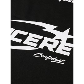 [Stylish Raglan Pullover for Spring] Men's Casual Letter Print Pullover - Stylish Long Sleeve T-Shirt with Raglan Design, Perfect for Spring & Fall