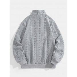 Jacquard Preppy Collared Neck Long Sleeve Embroidered Loose Fit Regular Length Knit Fabric Hoodie