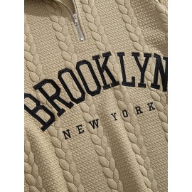 Jacquard Preppy Collared Neck Long Sleeve Embroidered Loose Fit Regular Length Knit Fabric Hoodie