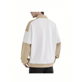 [NASAOVER Long Sleeve Shirt] Men's NASAOVER Colorblock Long Sleeve Shirt - Casual Loose Fit, Two-Tone Black/Beige, Button Detail, Ideal for Spring & Summer Outdoor Activities