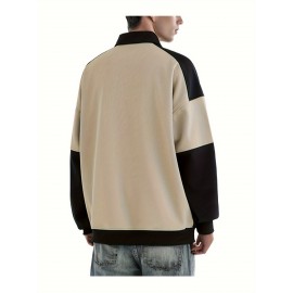 [NASAOVER Long Sleeve Shirt] Men's NASAOVER Colorblock Long Sleeve Shirt - Casual Loose Fit, Two-Tone Black/Beige, Button Detail, Ideal for Spring & Summer Outdoor Activities