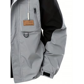 Men's Windproof Hooded Jacket for Spring & Autumn - Lightweight Work Jacket with Zipper Closure, Contrast Color Block Design, Polyester Lining & Pockets - Outdoor Sports, Hiking, Casual Wear