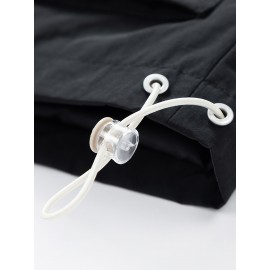 Men's Heavy-Duty Jacket - Full-Zip Windbreaker Coat with Hood, Black/White colorblock, Loose Fit Workwear Jacket for Outdoor, Casual, Everyday Use - Size XL (Machine Washable)