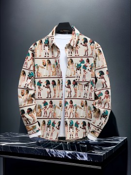 Larsen OBM Unisex Slim-Fit Long-Sleeve Shirt Jacket - Vintage Abstract Egyptian Embroidery, All-Season Casual Outdoor Wear, Machine Washable, Perfect Gift for Men & Women