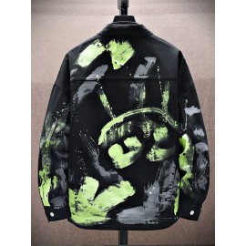 Men'S Printed with Random Print And Graffiti Design, Fashionable And Versatile, Made of High-Quality Fabric, Soft in Texture, Loose And Comfortable Coat.