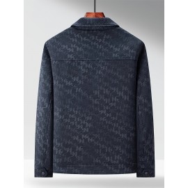 Men's Navy Blue Bomber Jacket with White Camo & Chest Pocket - Short Single-Breasted Casual & Business-Casual Coat, Collar, Button-Front Door, (No-Fill) for Fall/Spring Outerwear