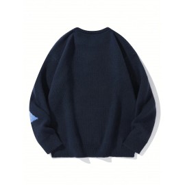 [Winter Streetwear Sweater] Autumn/Winter JNBLDA Men's Streetwear Casual Loose Fit Knit Sweater | Round Neck Long Sleeve Pullover with 'amani' Letter Print, Ribbed Cuffs & Hem