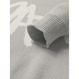 [Winter Streetwear Sweater] Autumn/Winter JNBLDA Men's Streetwear Casual Loose Fit Knit Sweater | Round Neck Long Sleeve Pullover with 'amani' Letter Print, Ribbed Cuffs & Hem