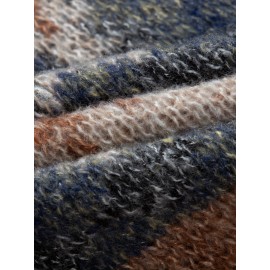 Men's Casual Color-Block Geometric Knit Sweater - Loose Fit Ribbed Detail Pullover, Machine Washable Autumn Winter Warm Crewneck Sweater for Casual Attire, Knitted Sweater, Durable Winter Wear