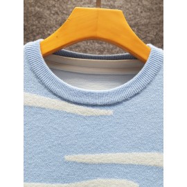 Cozy Fall | Cozy Fall Cow Print Sweater for Men - Casual Long Sleeve, Thick Knit, Acrylic, Crew Neck, Green & Blue Design with Black and White Cow, Perfect for Fall/Winter, Fall Winter Apparel | Playful Design | Acrylic Knitwear