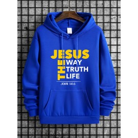 Men's Jesus The Way Truth Life John 14:6 Scripture Hoodie - Brown with Bold Yellow Lettering, Casual Pullover Hooded Sweatshirt, Regular Fit Autumn Winter Comfortable Religious Apparel