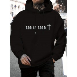 [Men's Cross Print Hooded Sweatshirt] Black Men's 