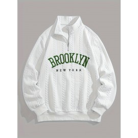 Jacquard Preppy Collared Neck Long Sleeve Embroidered Loose Fit Regular Length Knit Fabric Hoodie