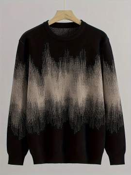 Men's Casual Gradient Color-Block Knit Sweater - Soft Stretch Round Neck Pullover, Machine Washable Slim Fit for Autumn Winter, Cute Sweaters, Durable Winter Wear, Medium Elasticity Fabric